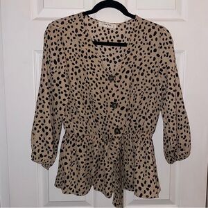 Wild Love Spotted Long Sleeve Blouse Elastic Waist - Size Medium
